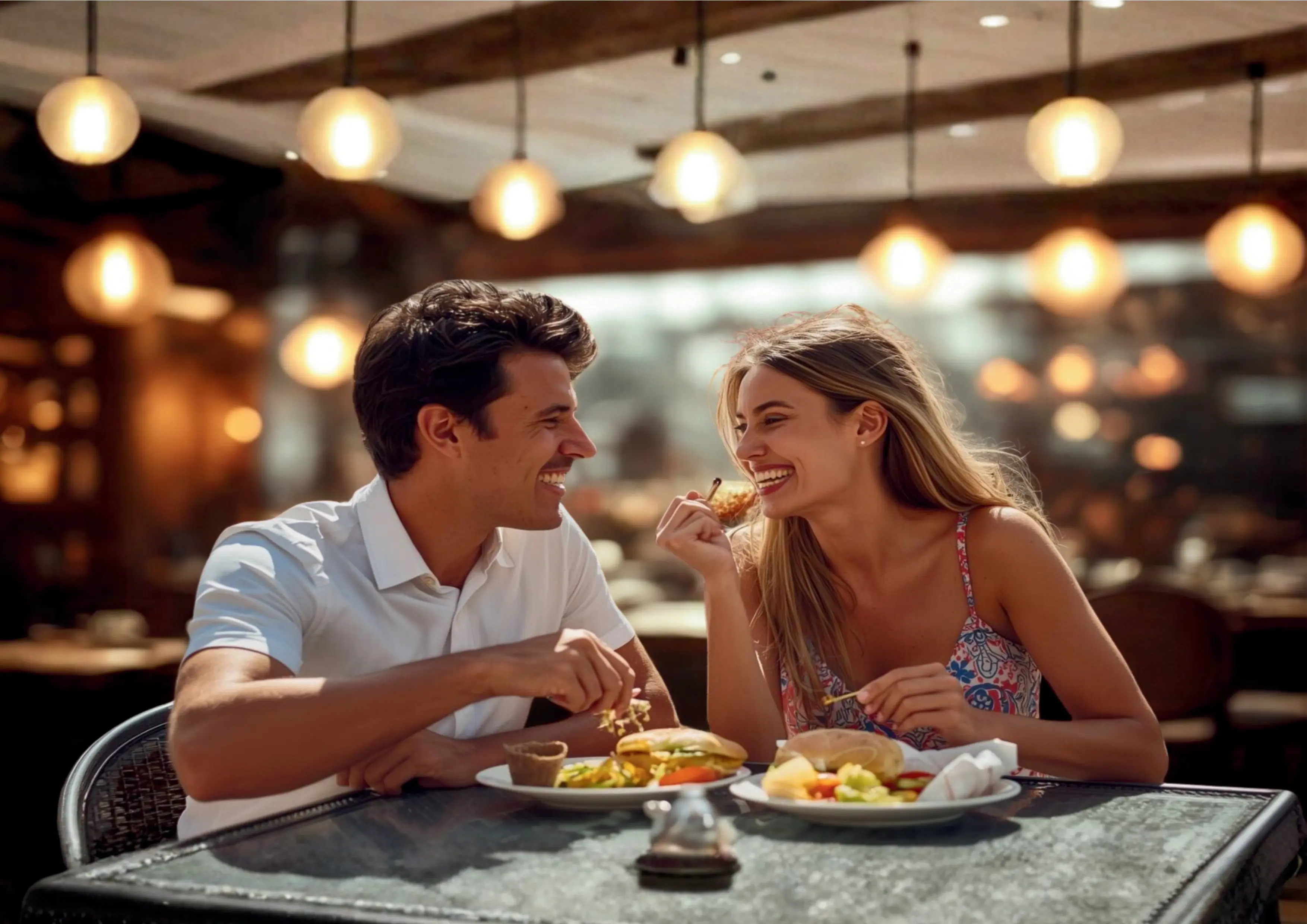Pareja en restaurante al aire libre